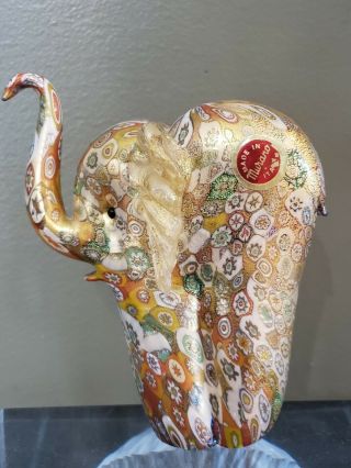 VINTAGE MURANO MILLEFIORI ELEPHANT FIGURINE WITH GOLD ITALIAN ART GLASS 6