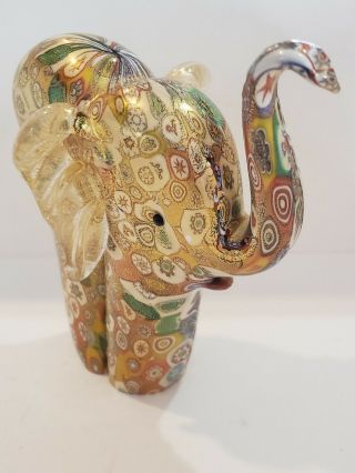 VINTAGE MURANO MILLEFIORI ELEPHANT FIGURINE WITH GOLD ITALIAN ART GLASS 7