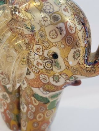 VINTAGE MURANO MILLEFIORI ELEPHANT FIGURINE WITH GOLD ITALIAN ART GLASS 8