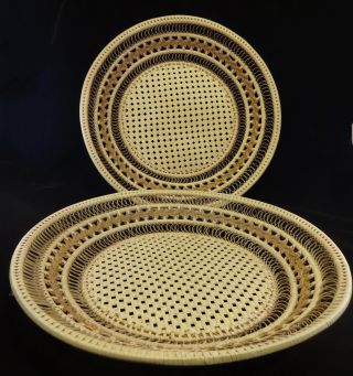 Pair Vintage Hand Woven Asian Trays Baskets Decor Wall Art 15 " Dia.