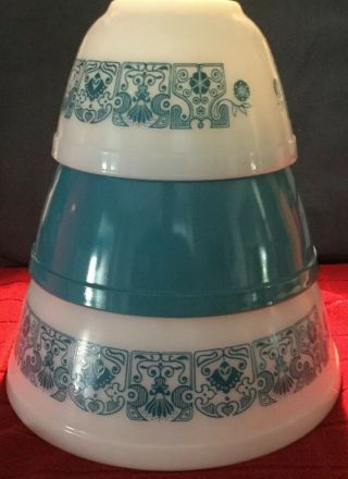 3 Vintage Pyrex Nesting Mixing Bowls - Horizon Blue 401 402 403