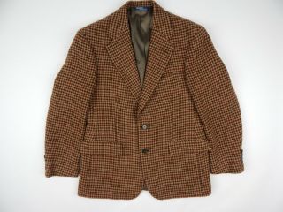 Vtg Polo Ralph Lauren Brown Houndstooth Tweed Jacket Sport Coat Men 