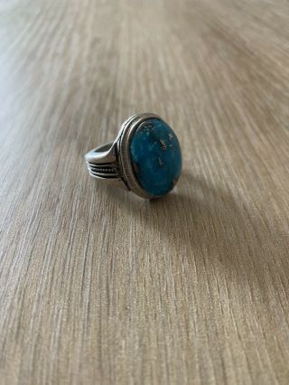 Vintage 925 Sterling Silver Ring With Pure Heavy Turquoise Gemstone Size 11.  5 Us
