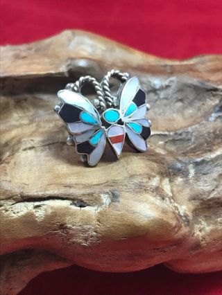 Vintage Zuni Inlay Sterling Silver Butterfly Ring Sz 6 Not Signed