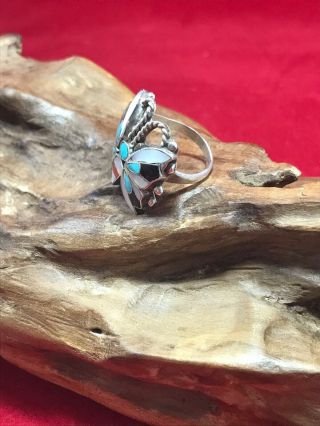 Vintage Zuni Inlay Sterling Silver Butterfly Ring sz 6 not signed 2
