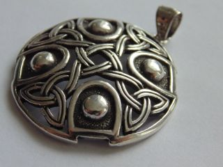 Vintage Mens Biker Viking Nordic Celtic Knots Shield Sterling Silver Pendant 925