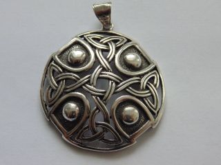 Vintage Mens Biker Viking Nordic Celtic Knots Shield Sterling Silver Pendant 925 2