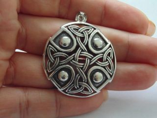 Vintage Mens Biker Viking Nordic Celtic Knots Shield Sterling Silver Pendant 925 3