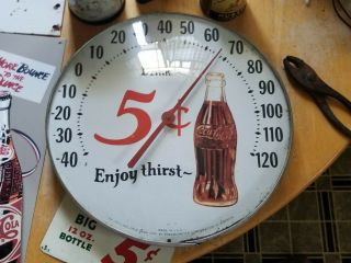Vintage 1940s - 50s Coca - Cola Round Glass Thermometer Soda Gas & Oil