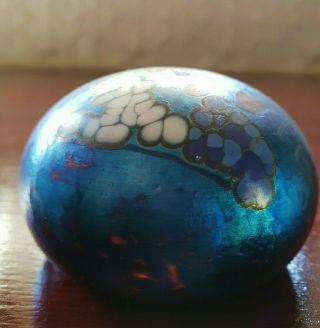 Vintage Colin Heaney Iridescent Blue Paperweight Australian Glass 1988 Signed