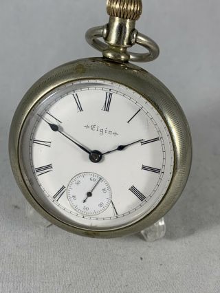 Antique 1899 Elgin Pocket Watch Running Fahys Ore Silver Case