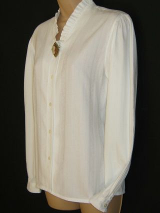 Laura Ashley Vintage White Damask Floral Garland Stripe Cambric Cotton Blouse,  12