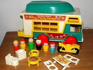 Vintage 1972 Fisher Price Little People Play Family Camper Boat Scooter & More