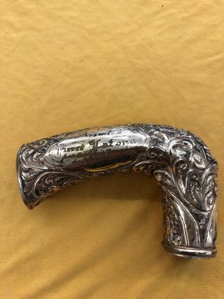 Antique Hand Engraved Gold Plated Handle For Cane Or Walking Sticks