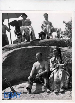 Director Raoul Walsh Barechested Candid On Set Vintage Photo