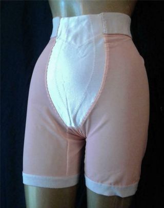 Glossy Pink Satin Panels Vtg 1960s Slimming Long Leg Girdle Shaper Panty - Xl