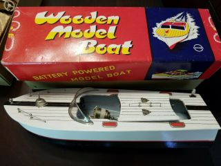 Vintage Union Brand Toy Wooden Boat Model Battery Powered Detailed - Japan Boxed