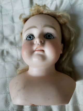 Antique German Bisque Socket Head Doll Blue Eyes Open Mouth