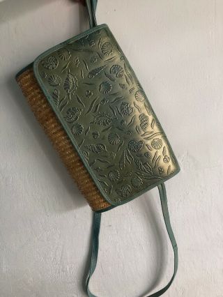 Carlos Falchi Vintage Leather And Woven Straw Handbag Shoulder Bag