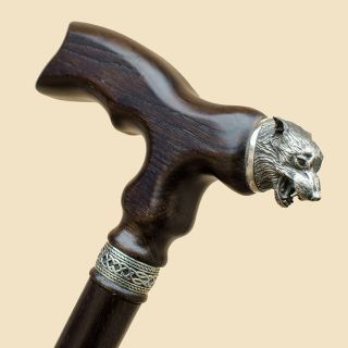 Wolf Wooden Walking Stick Canes For Men - Sturdy Unique Hand Carved Wood Cane