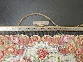 Vtg.  Petit Point Needlepoint Floral/Roses tapestry evening bag - purse Austria 3