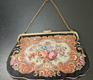 Vtg.  Petit Point Needlepoint Floral/Roses tapestry evening bag - purse Austria 4