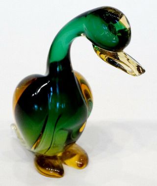1950 ' s Vintage MURANO Art Glass DUCK PAPERWEIGHT Figurine with LABEL 2