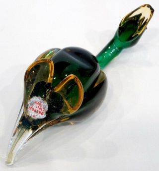 1950 ' s Vintage MURANO Art Glass DUCK PAPERWEIGHT Figurine with LABEL 4