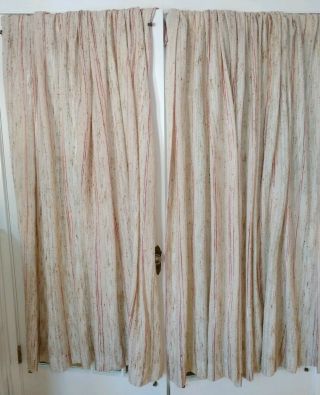 Vintage Curtains Drapes Pleated Woven Beige Pink 2 Panels 12 Pleats Retro Boho 2