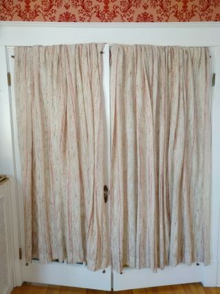 Vintage Curtains Drapes Pleated Woven Beige Pink 2 Panels 12 Pleats Retro Boho 3
