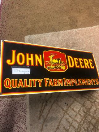 Vintage 1995 John Deere Quality Farm Implements Porcelain Sign