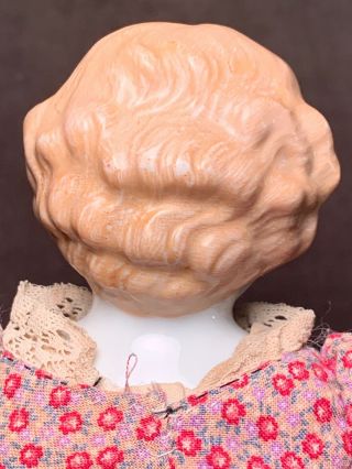 Antique German 13” Blonde China Head Shoulder Doll Center Part Blue Eyes 5