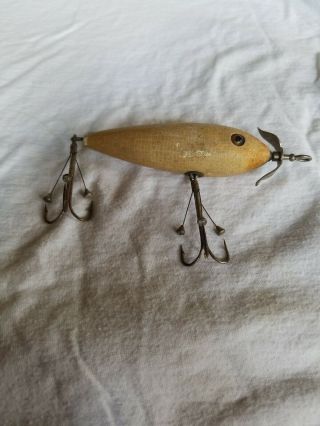South Bend Wooden Fishing Lure Glass Eyes Large Weighted Hooks Spinner Nose Rare