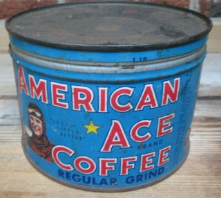 Vintage American Ace Coffee Tin Litho Keywind Nashville Tn Antique Pilot Old