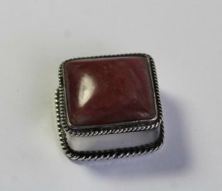 Vintage Sterling Silver Rope Twist Square Red Brown Stone Pill Patch Box Signed
