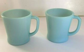 2 Vintage Fire King Delphite Blue Milk Glass Mugs