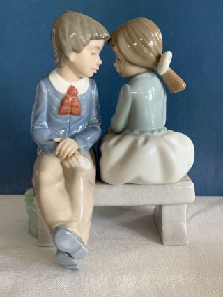 Llardo Vintage Boy And Girl Seated On A Bench Figurine