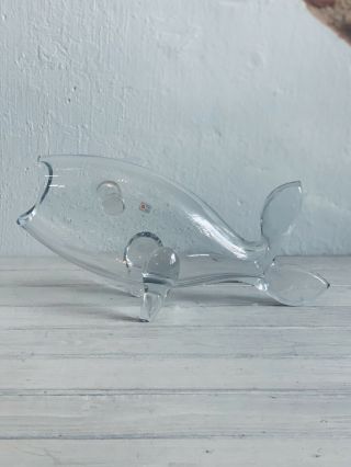 Vtg Blenko Clear Hand Blown Art Glass Fish Vase Vessel Whale Decanter 15” Mcm