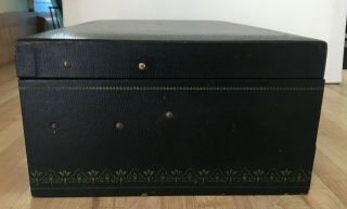 Vintage MELE Large Black Jewelry Box Red Velvet Lining w/ Key 7