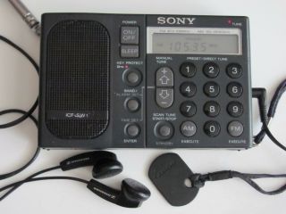 Vtg Miniature Sony Icf - Sw1 Am/fm Radio Sennheiser Headphones Japan Faultyspeaker