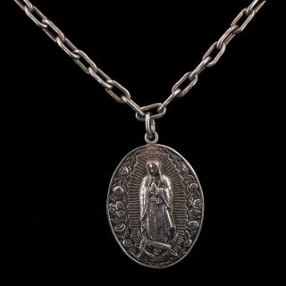 Vtg Sterling Silver - Mexico Virgin Mary Pendant 17.  75 " Chain Necklace - 37.  5g