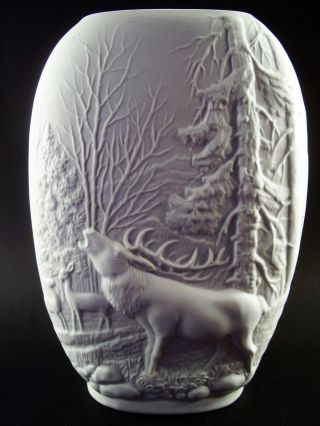 Vintage P.  S.  G.  Germany Porcellan Finest Porcelain White Bisque Elk Deer Vase