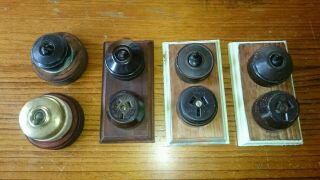 Vintage Bakelite Electrical Switches With Wooden Mounting Blocks