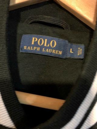 Polo Ralph Lauren VARSITY Jacket With Down Sleeves Sz Large Vintage Rugby Black 4