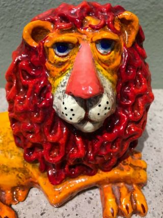 Vintage Mexican Mexico Paper Mache Folk Art Lion Groovy Midcentury Signed 3