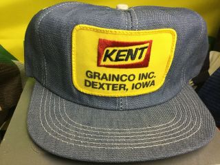 Vintage K Brand Denim Snapback Trucker Hat Ball Cap Big Patch Kent Grainco Farm
