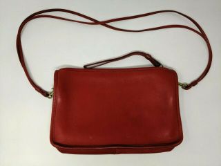 Vintage Coach Red Leather Medium Zippered Shoulder Bag Made In York Rare
