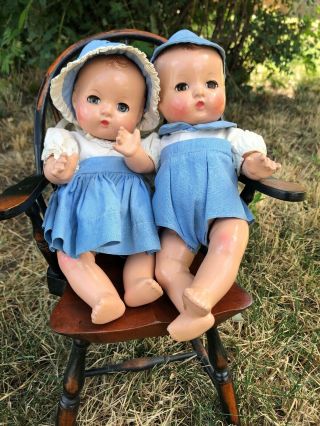 Vintage Cute Boy & Girl Twin 1931 Effanbee Patsy Babyette Dolls Composition 9”