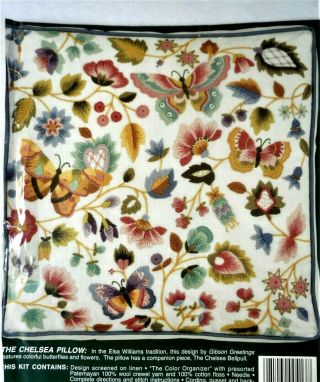 Chelsea Pillow Jacobean Floral Vintage Elsa Williams Crewel Embroidery Kit