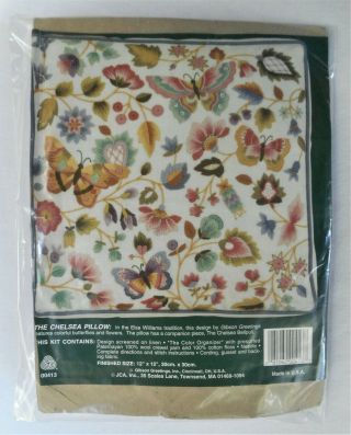 Chelsea Pillow Jacobean Floral Vintage Elsa Williams Crewel Embroidery Kit 2
